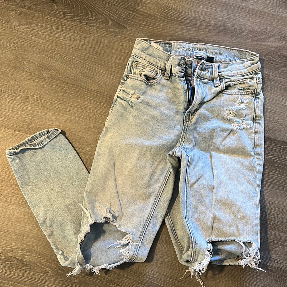 American Eagle Outfitters Blue Boyfriend Jeans with Ripped Knees